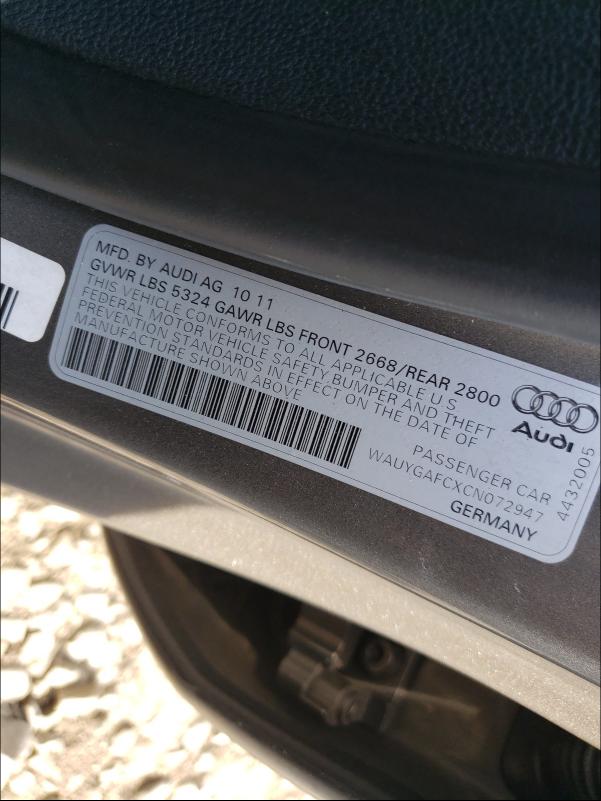 2012 AUDI A7 PREMIUM WAUYGAFCXCN072947