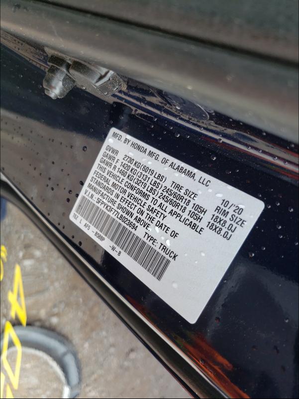 2020 HONDA RIDGELINE 5FPYK3F77LB023694