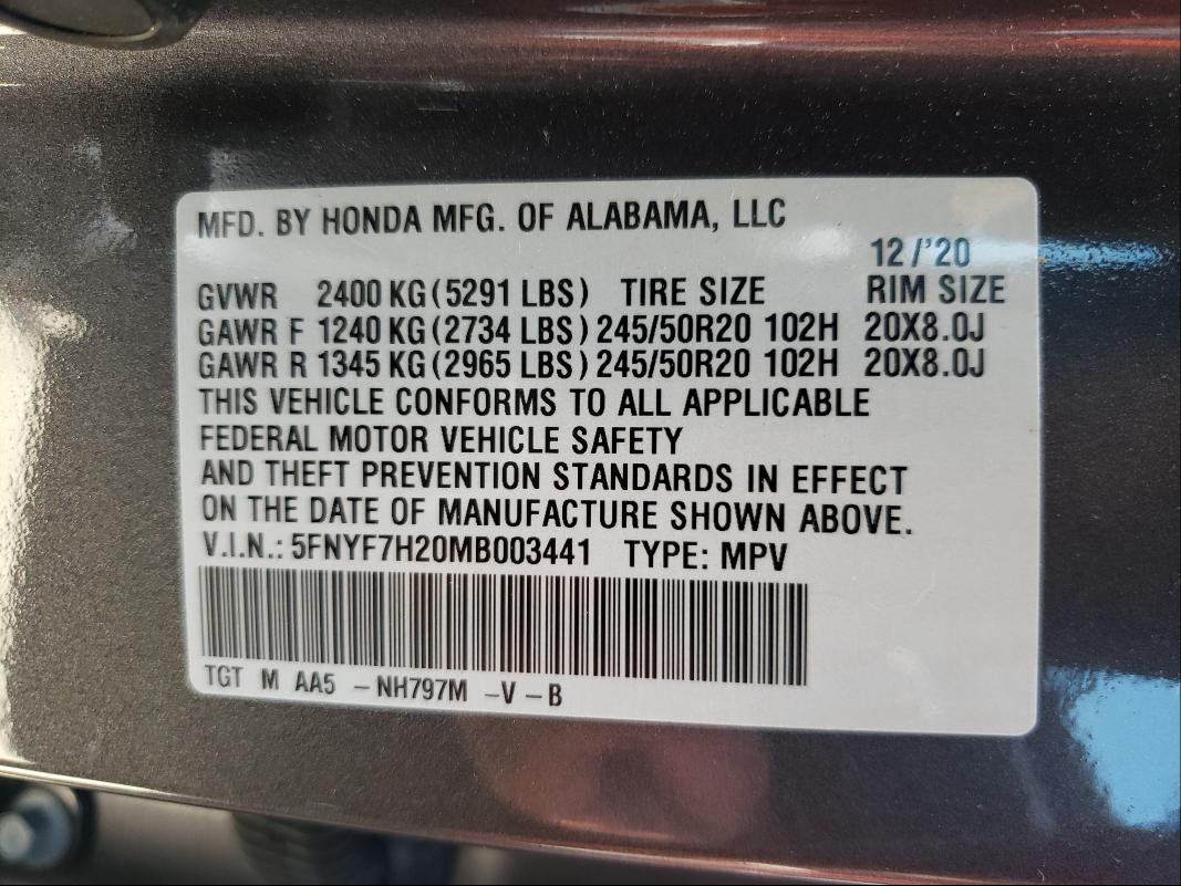 2021 HONDA PASSPORT S 5FNYF7H20MB003441