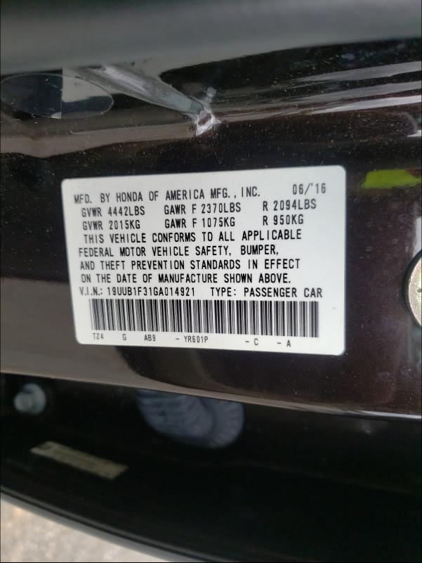 2016 ACURA TLX 19UUB1F31GA014921