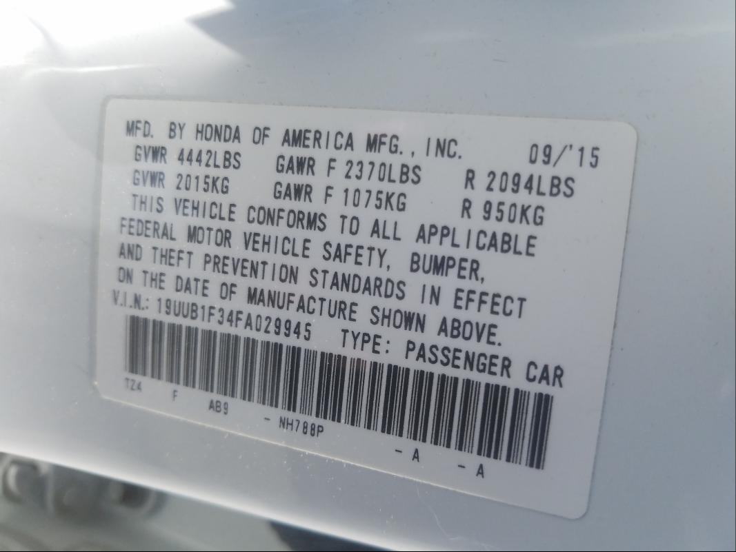 2015 ACURA TLX 19UUB1F34FA029945