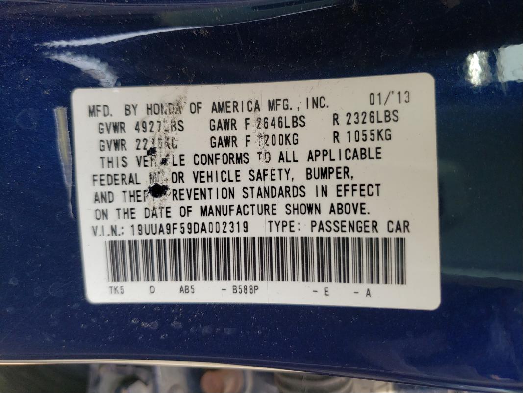 2013 ACURA TL TECH 19UUA9F59DA002319