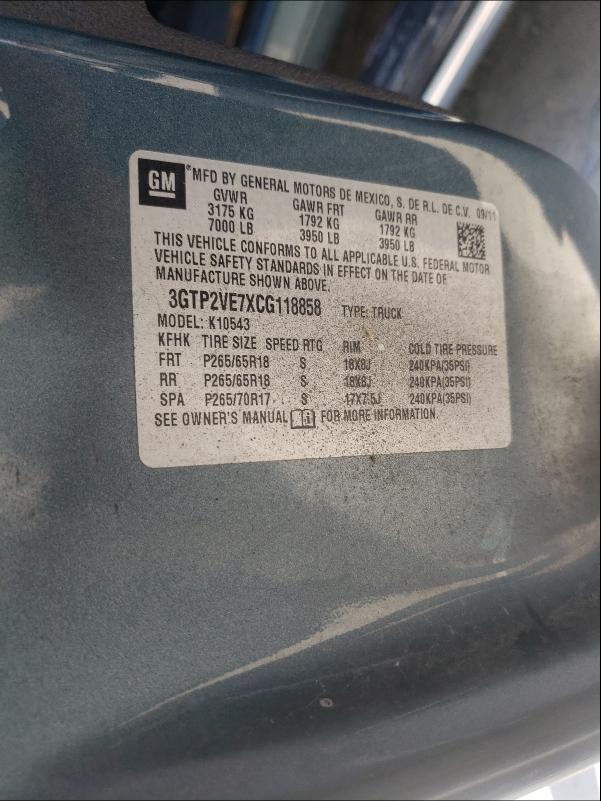 2012 GMC SIERRA 3GTP2VE7XCG118858