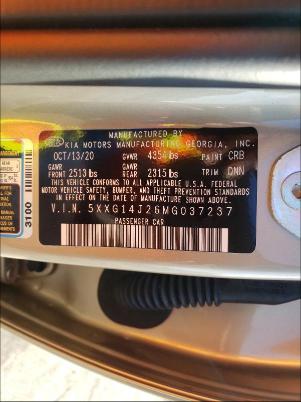 2021 KIA K5 LXS 5XXG14J26MG037237