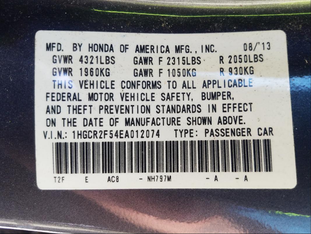 2014 HONDA ACCORD SPO 1HGCR2F54EA012074