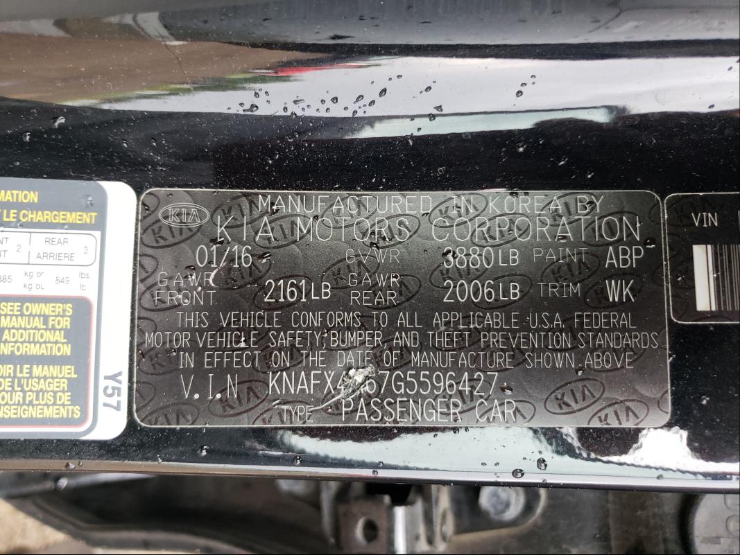 2016 KIA FORTE KNAFX4A67G5596427