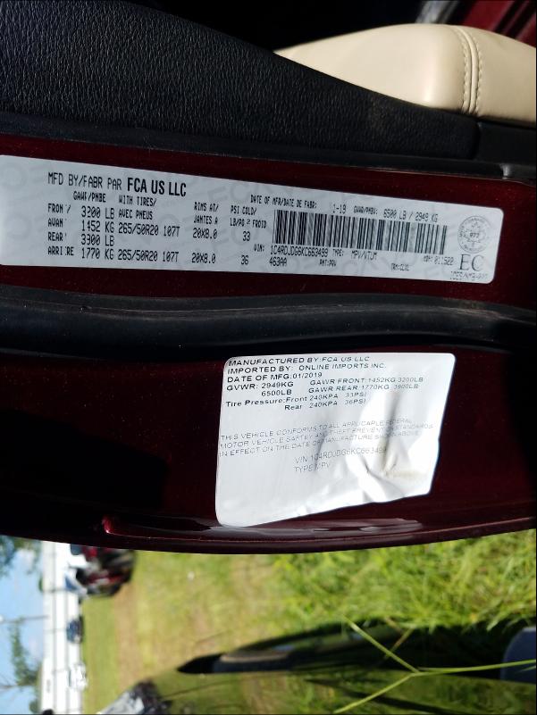 2019 DODGE DURANGO GT 1C4RDJDG6KC663499