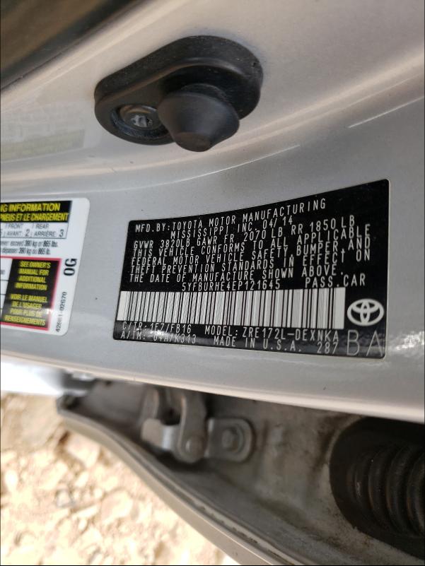 2014 TOYOTA COROLLA/LE 5YFBURHE4EP121645