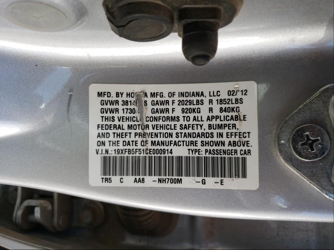 2012 HONDA CIVIC NATU 19XFB5F51CE000914