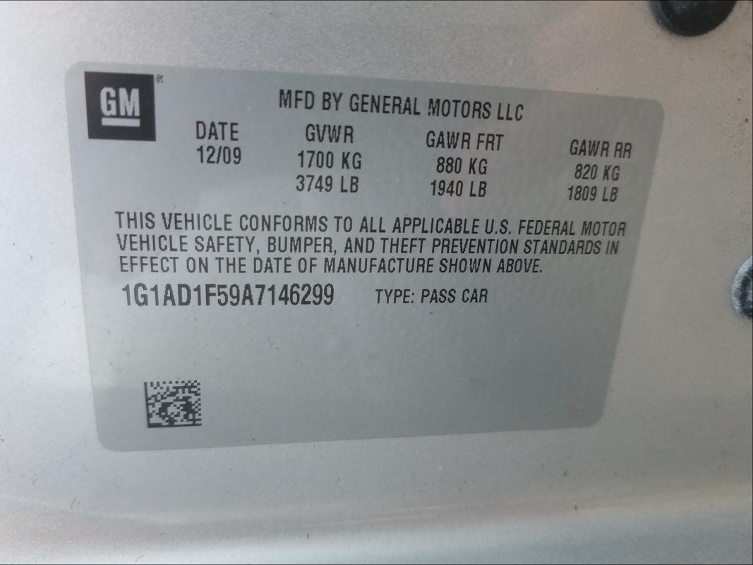2010 CHEVROLET COBALT 1G1AD1F59A7146299