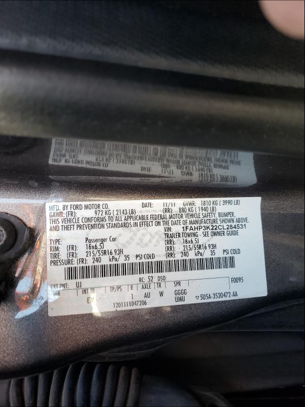 2012 FORD FOCUS SE - 1FAHP3K22CL284531