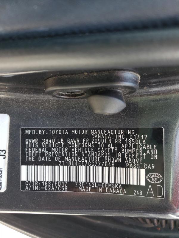 2012 TOYOTA UK 2T1BU4EE7CC777648