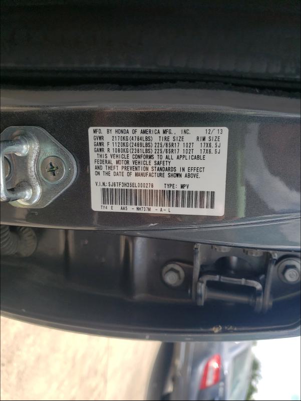 2014 HONDA CROSSTOUR 5J6TF3H35EL000278