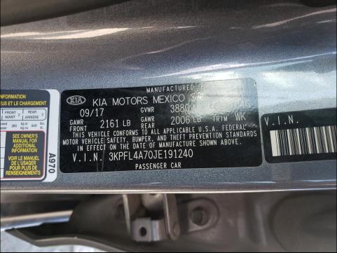 2018 KIA FORTE KOUP 3KPFL4A70JE191240