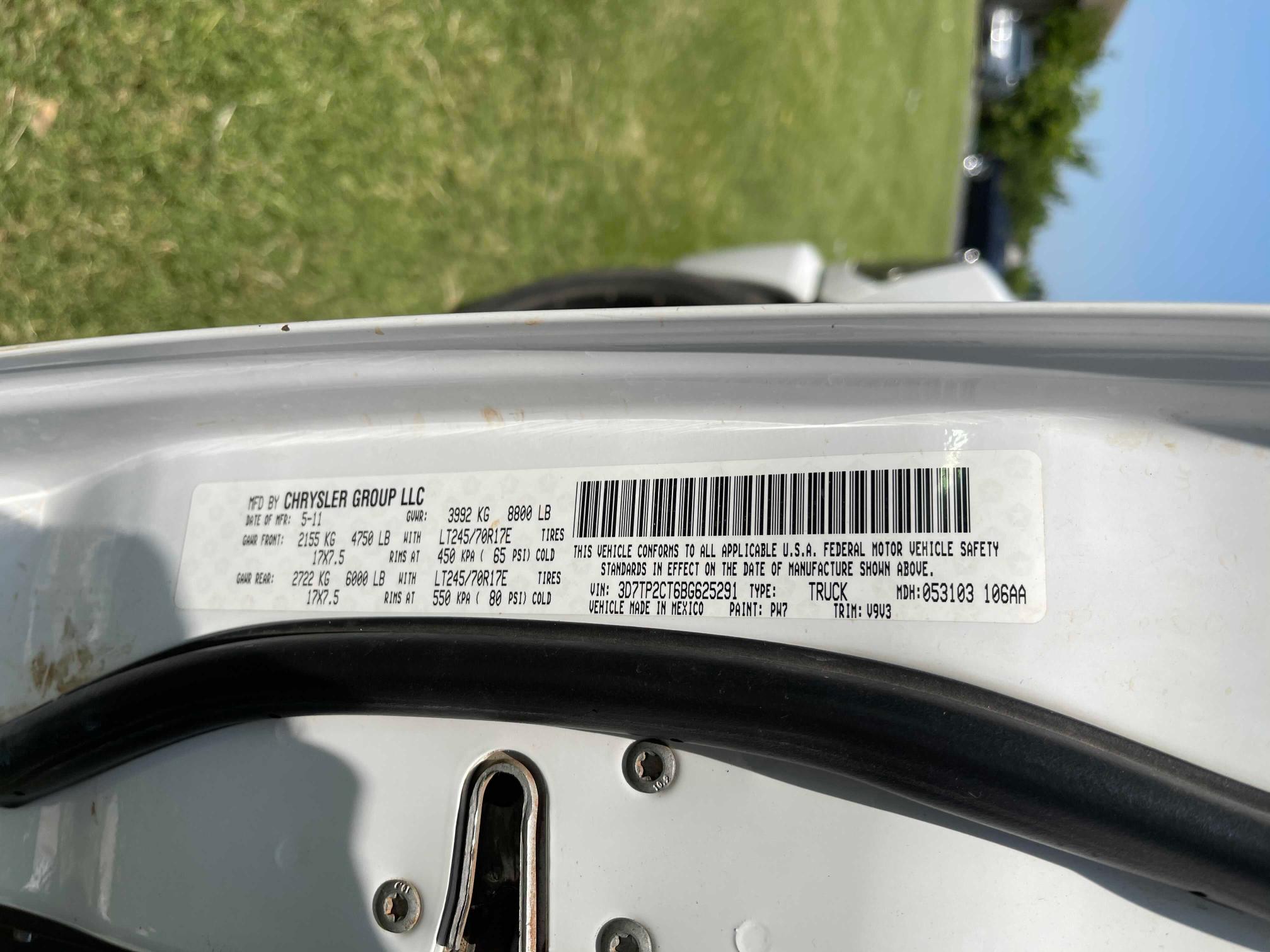 2011 DODGE RAM 2500 3D7TP2CT6BG625291