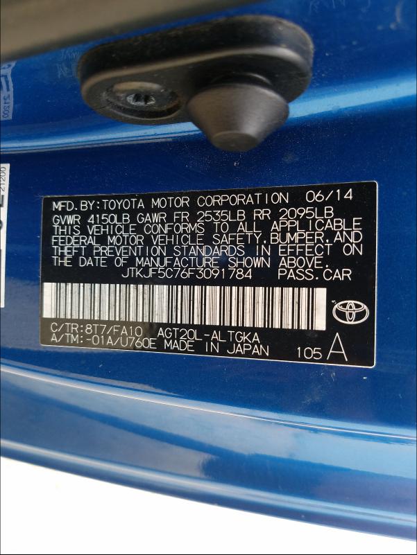 2015 TOYOTA UK JTKJF5C76F3091784