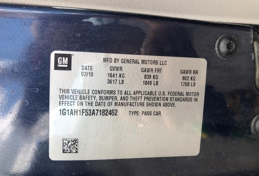 2010 CHEVROLET COBALT 1G1AH1F53A7182462