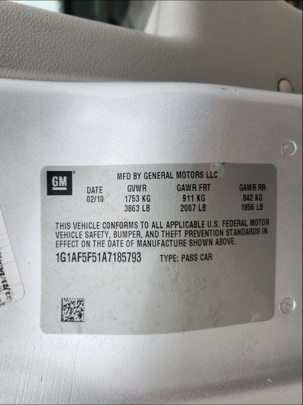2010 CHEVROLET COBALT 2LT 1G1AF5F51A7185793