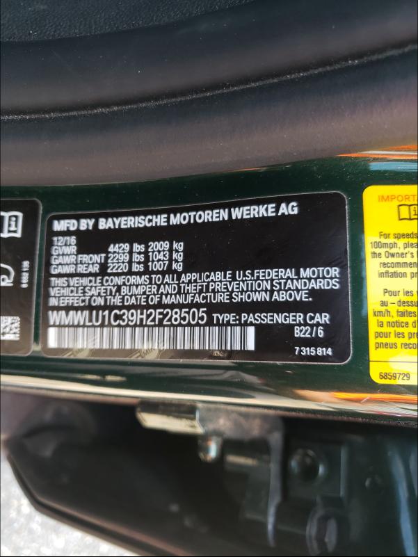 2017 MINI COOPER CLU WMWLU1C39H2F28505