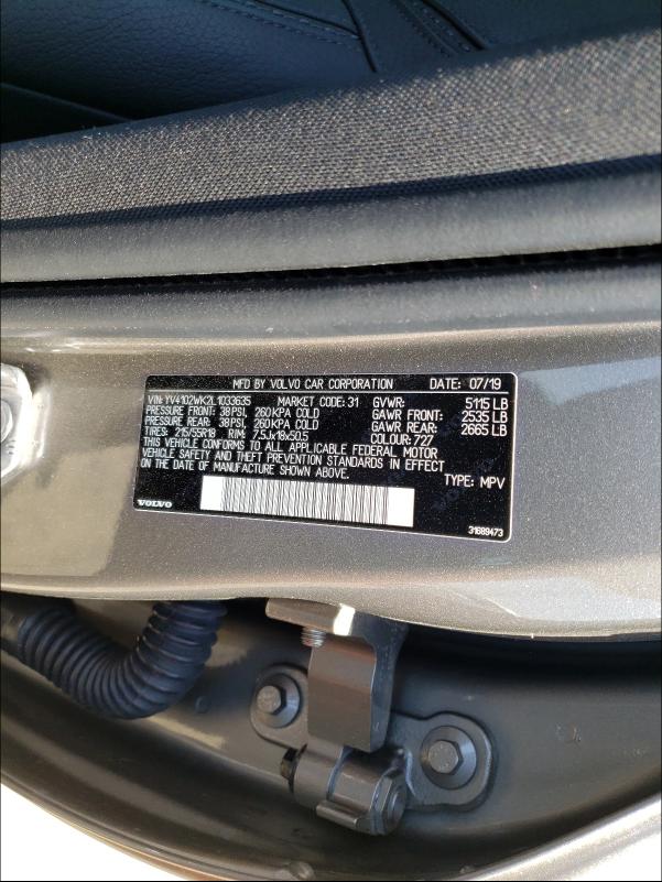 2020 VOLVO V60 CROSS YV4102WK2L1033635