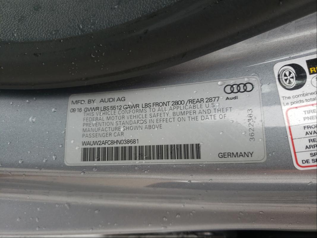 2017 AUDI A7 PREMIUM WAUW2AFC8HN038681