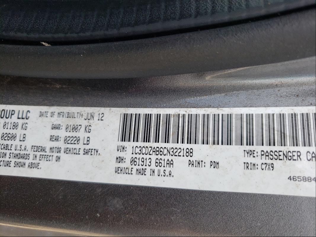 2012 DODGE 150 CUSTOM 1C3CDZAB6CN322188