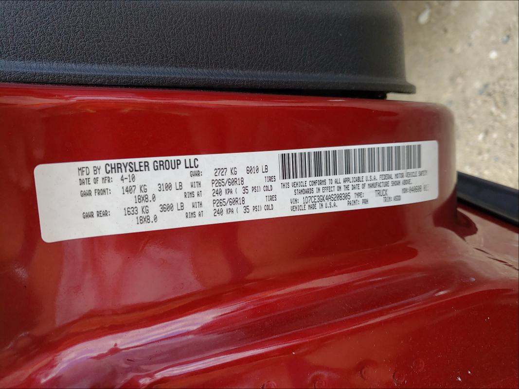 2010 DODGE DAKOTA SXT 1D7CE3GK4AS208305