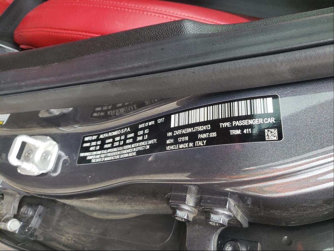2018 ALFA ROMEO GIULIA ZARFAEBN1J7582413