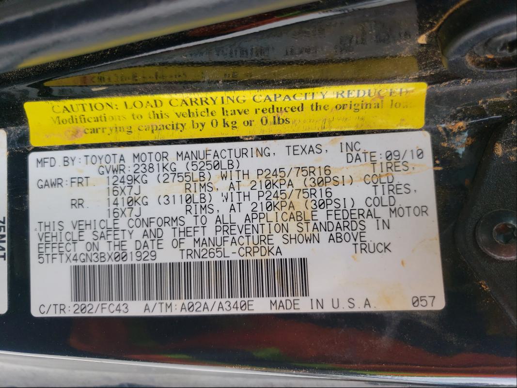 2011 TOYOTA TACOMA PRE 5TFTX4GN3BX001929