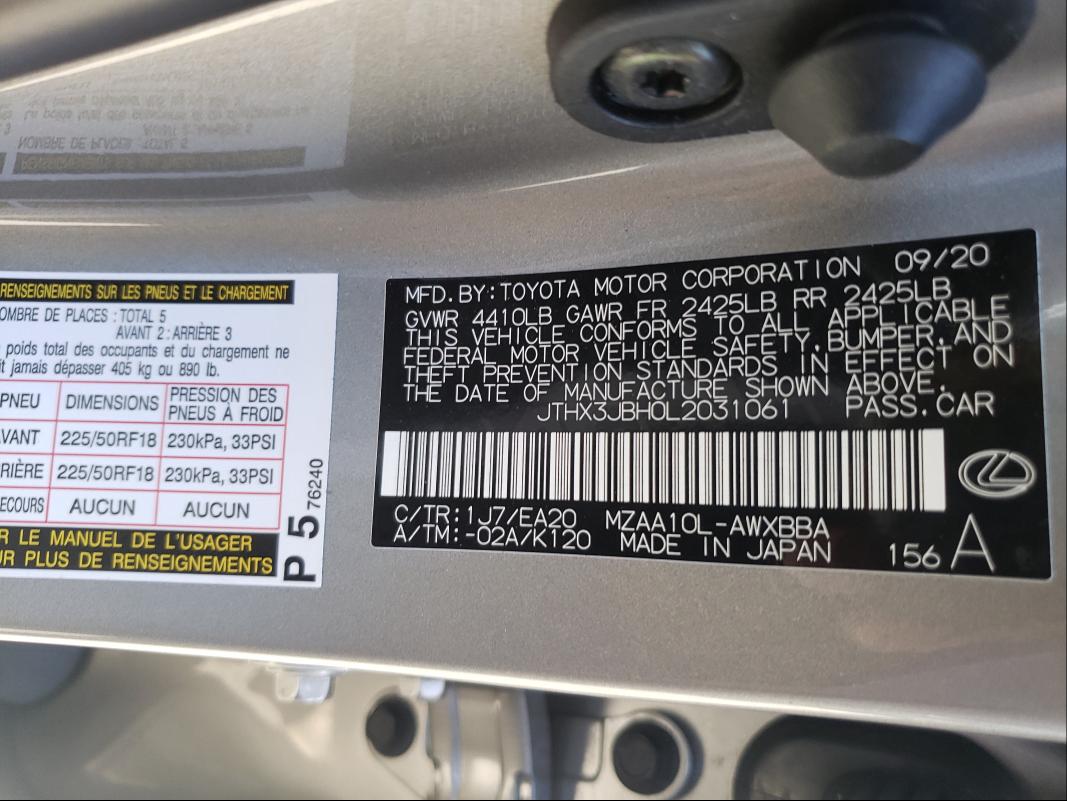 2020 LEXUS UX 200 JTHX3JBH0L2031061