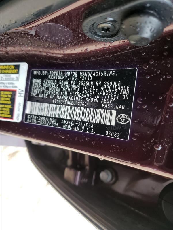 2014 TOYOTA AVALON HYB 4T1BD1EB0EU022606