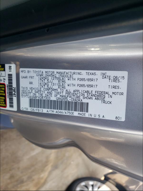 2015 TOYOTA TACOMA PRE 5TFTU4GN8FX087303