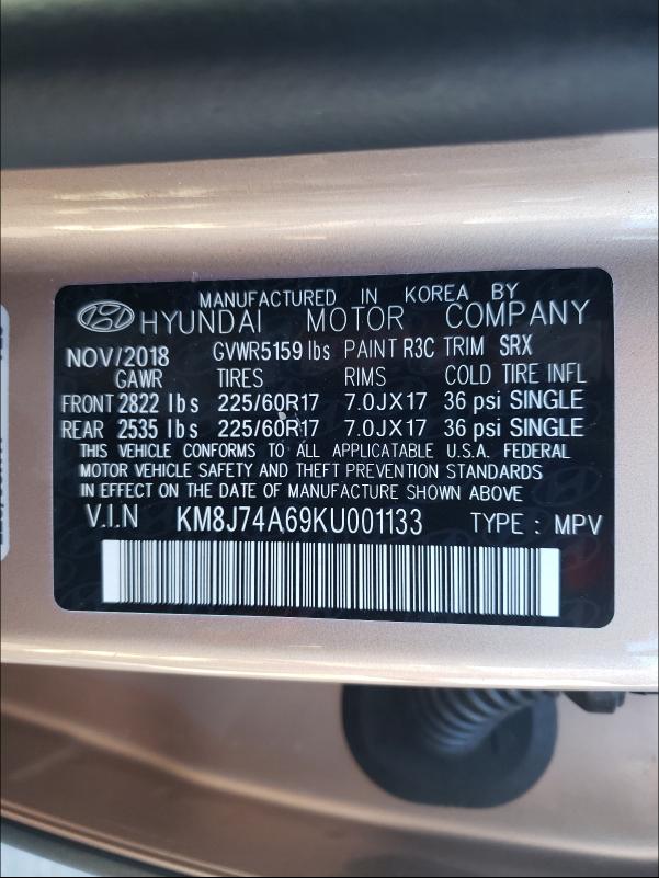 2019 HYUNDAI NEXO BLUE KM8J74A69KU001133