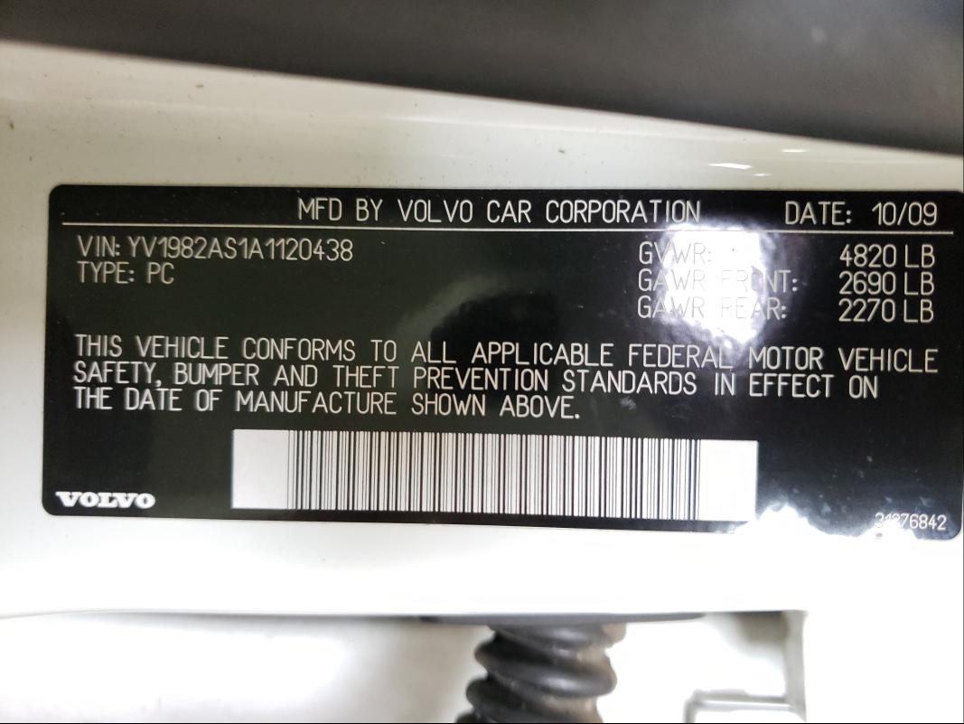 2010 VOLVO S80 3.2 YV1982AS1A1120438