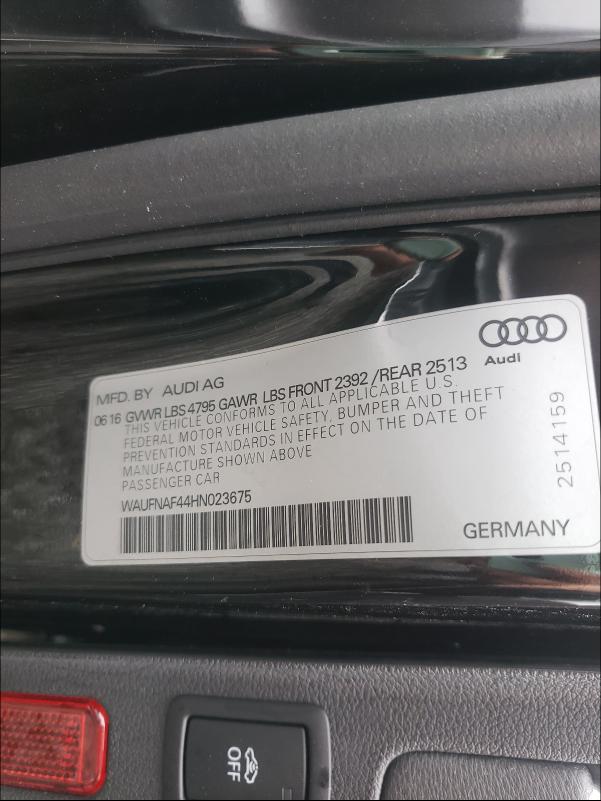2017 AUDI A4 PRESTIG WAUFNAF44HN023675