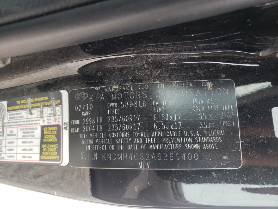 2010 KIA SEDONA EX KNDMH4C32A6361400