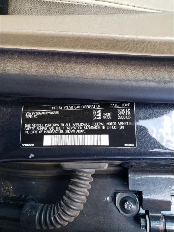 2011 VOLVO S80 T6 YV1902AH9B1146685