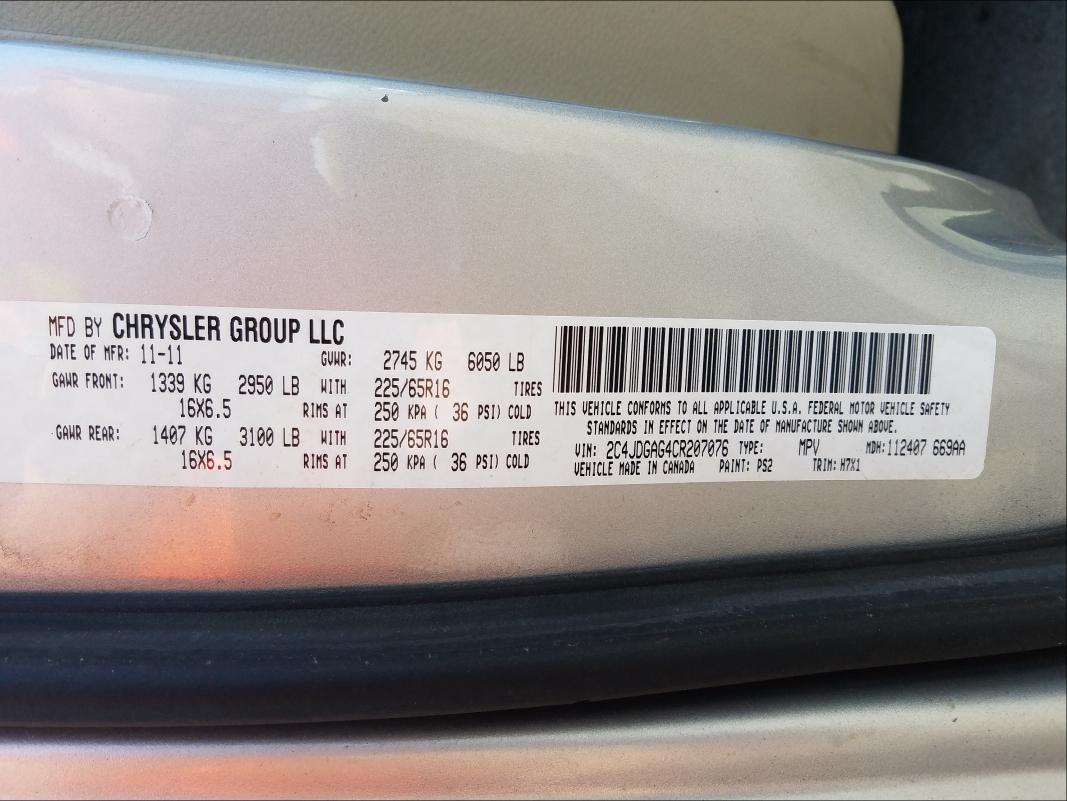 2012 DODGE RAM VAN 2C4JDGAG4CR207076