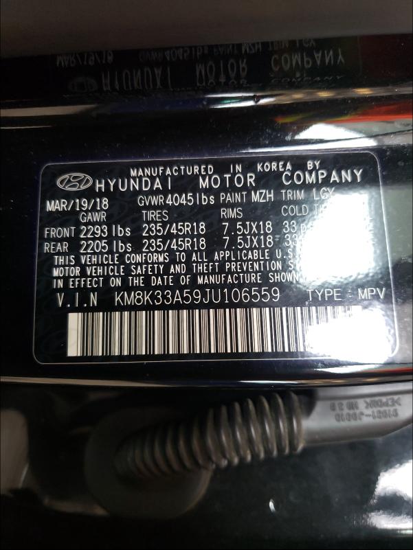 2018 HYUNDAI KONA LIMIT KM8K33A59JU106559