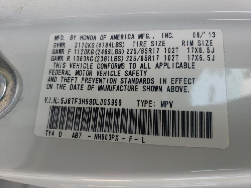 2013 HONDA CROSSTOUR 5J6TF3H59DL005998