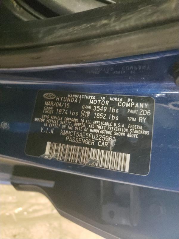2015 HYUNDAI ACCENT GS KMHCT5AE5FU225961