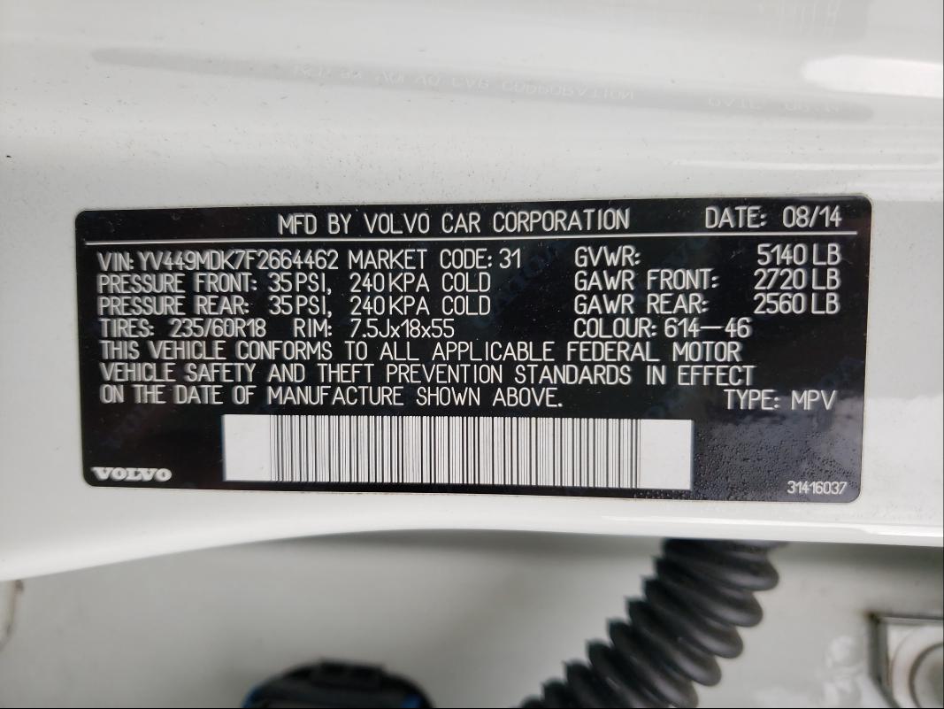 2015 VOLVO XC60 T6 PR YV449MDK7F2664462