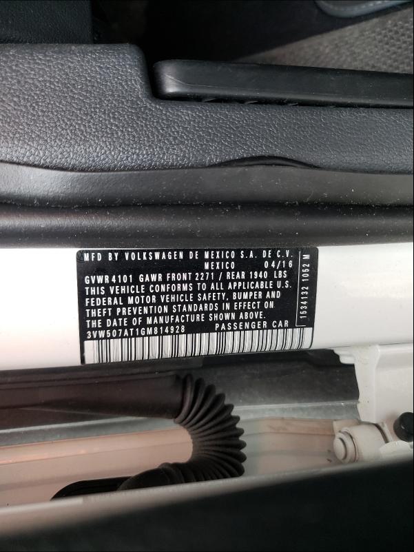 2016 VOLKSWAGEN BEETLE S/S 3VW507AT1GM814928