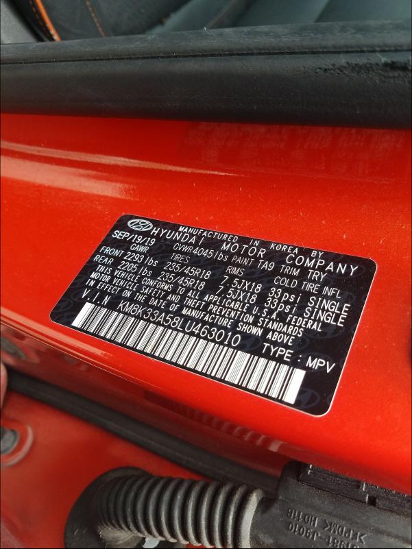 2020 HYUNDAI KONA LIMIT KM8K33A58LU463010
