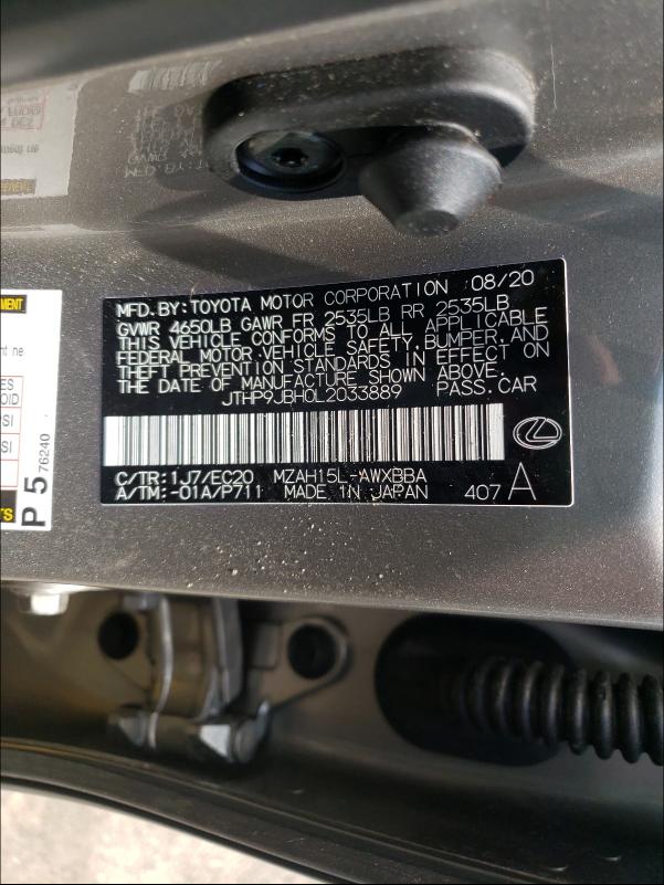 2020 LEXUS UX 250H JTHP9JBH0L2033889