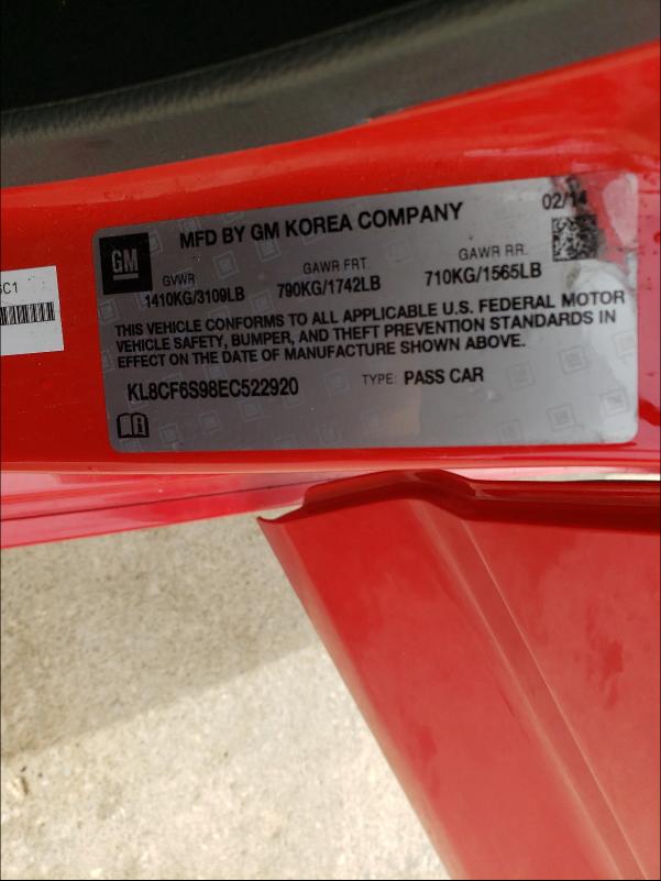 2014 CHEVROLET SPARK 2LT KL8CF6S98EC522920