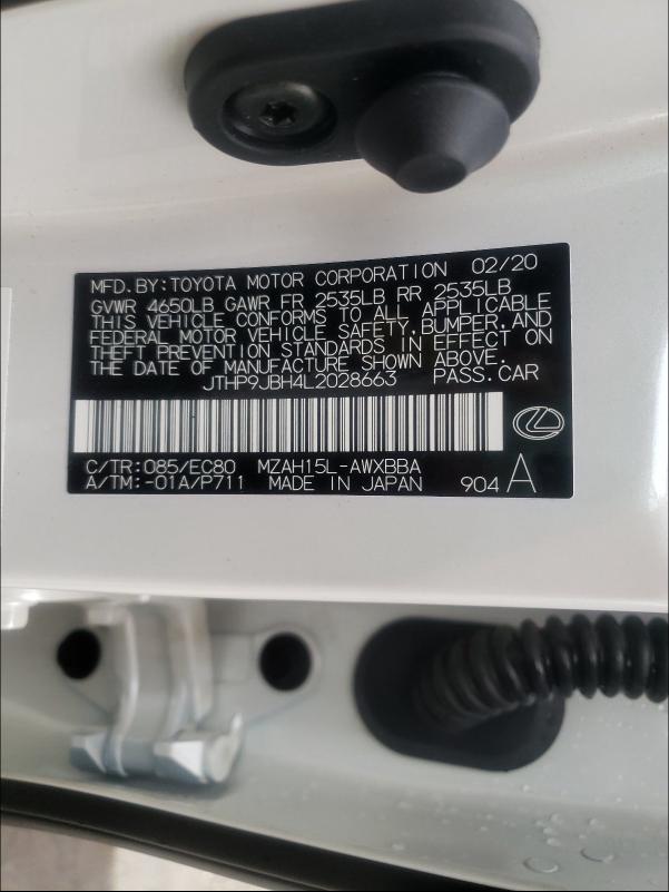 2020 LEXUS UX 250H JTHP9JBH4L2028663