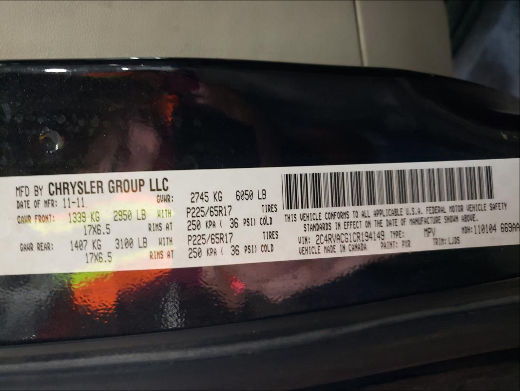 2012 VOLKSWAGEN ROUTAN SEL 2C4RVACG1CR194149
