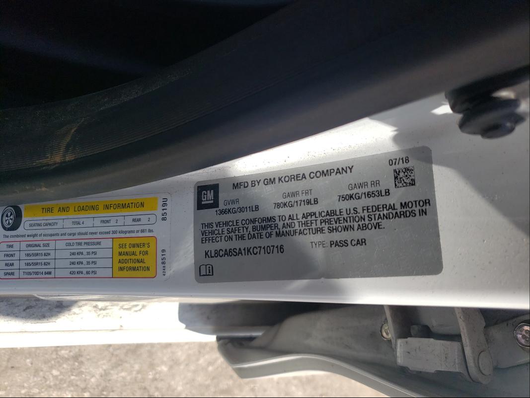 KL8CA6SA1KC710716 CHEVROLET SPARK 2019
