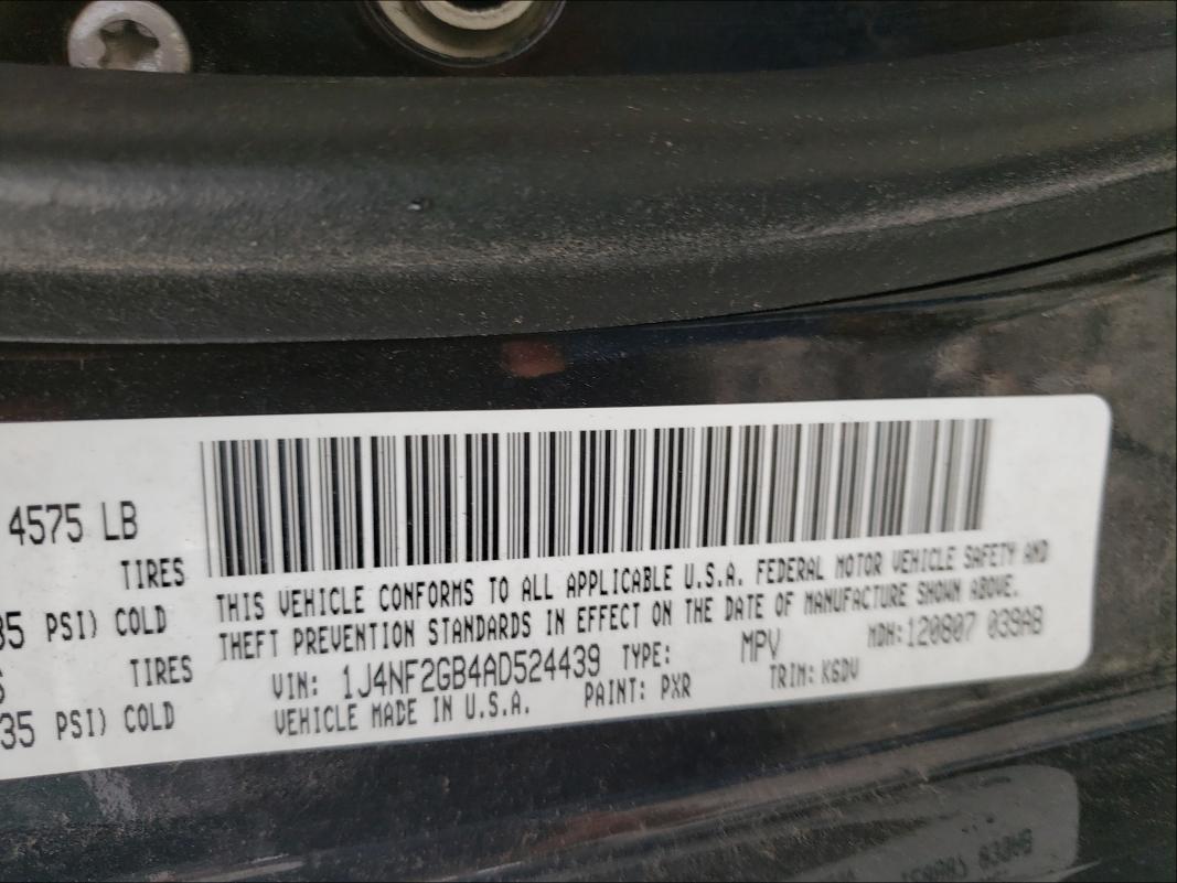 2010 JEEP PATRIOT 1J4NF2GB4AD524439